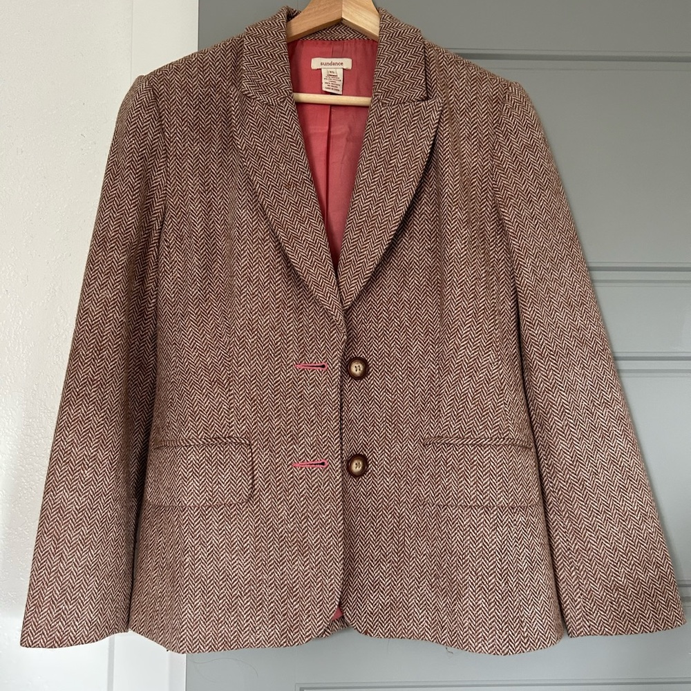 Sundance Brown and white herringbone lined blazer size xs - Picture 2 of 8